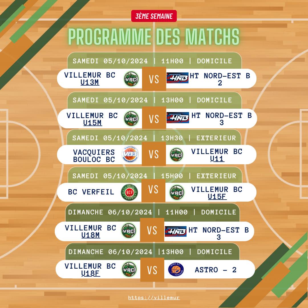 Programme des matchs des 5 et 6 Octobre