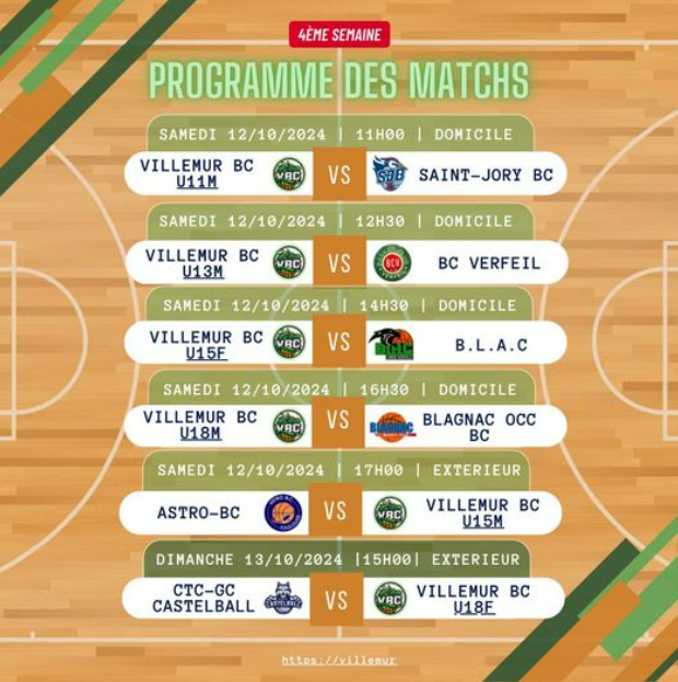 Programme des matchs des 12 et 13 octobre